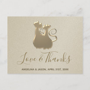 Carte Postale Couple de chats de mariage Golden Elegant Merci