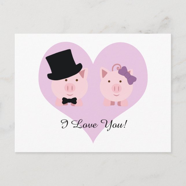 Carte Postale Couple de cochon mignon (Devant)