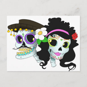 Carte Postale Couple de crâne festif mexicain