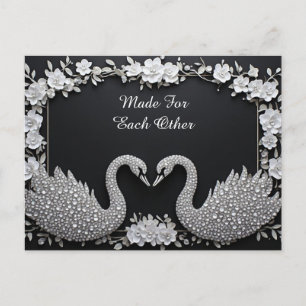 Carte Postale Couple de cygnes de luxe avec détails floraux en c