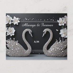 Carte Postale Couple de cygnes romantiques ornés pour mariage