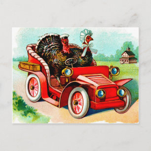 Carte Postale Couple de dindes conduisant une voiture ancienne,