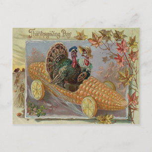 Carte Postale Couple de dindes voiture de maïs chute de feuilles