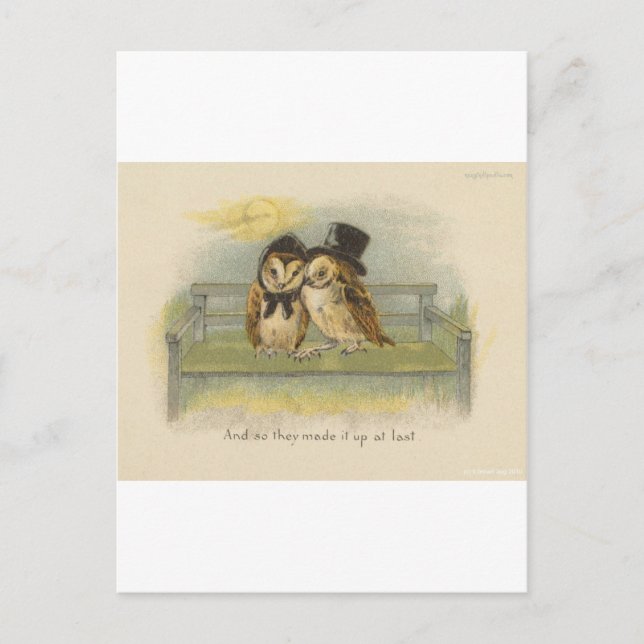 Carte Postale couple de hiboux sur banc (Devant)