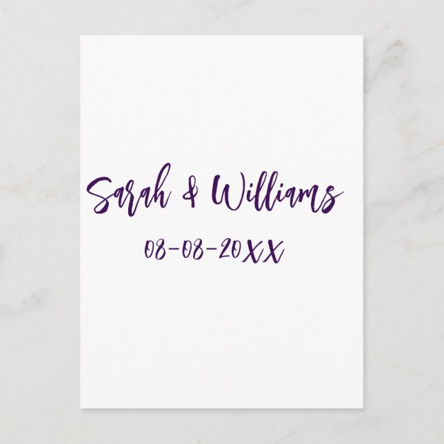 Carte Postale couple de mariages. Nom date violet simple mo mini (Devant)