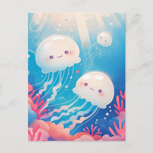 Carte Postale Couple de méduses blanches dans un récif corallien (Devant)