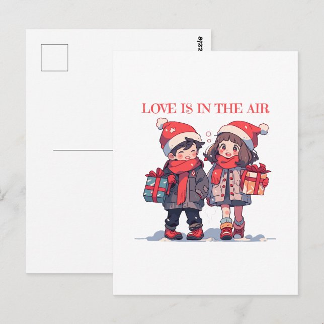 Carte Postale Couple de Noël - L'amour est dans l'air (Devant / Derrière)