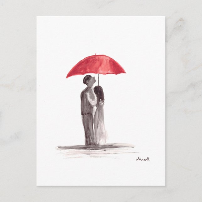 Carte Postale Couple de parapluie rouge (Devant)
