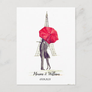 Carte Postale Couple de Paris tour Eiffel parapluie rouge Mariag