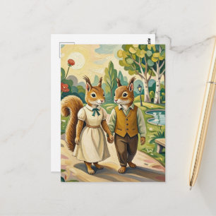Carte Postale Couple de petits écureuils mignons dans le parc