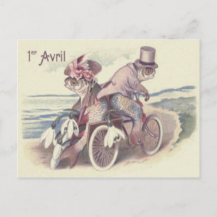 Carte Postale Couple de poissons Bicyclette Mer Océan Lys