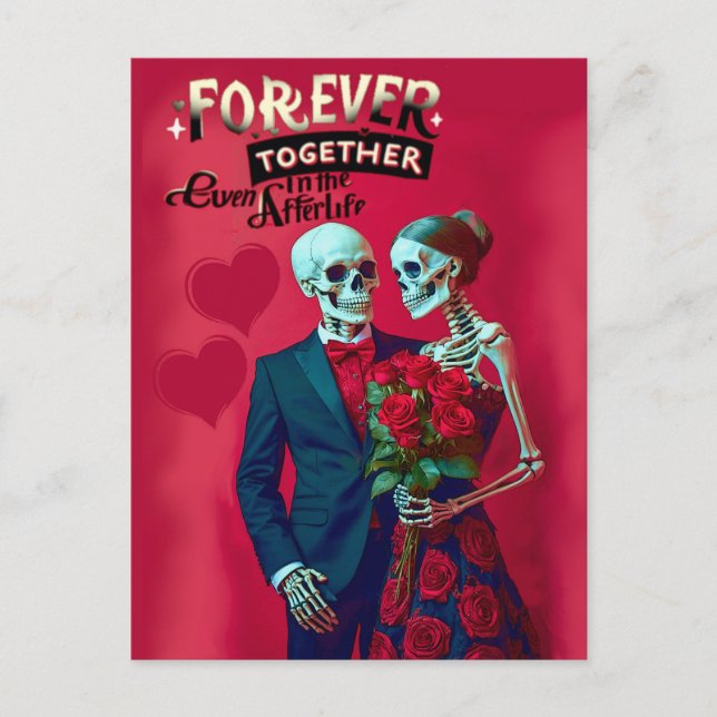Carte Postale Couple de squelettes en amour pour toujours (Devant)