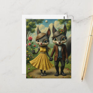 Carte Postale Couple de Squirrels Surréalistes se promènent dans