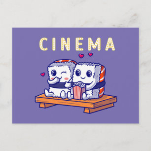 Carte Postale Couple de sushi mignon drôle regardant le cinéma à