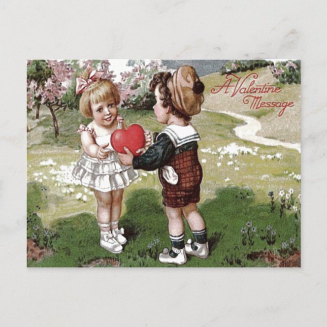Carte Postale Couple d'enfants mignons cœur daisy (Devant)