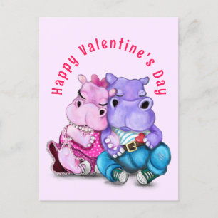 Carte Postale Couple Hippo Love Funny Valentine's Day Card