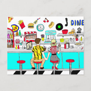 Carte Postale Couple Holding Hands au dîner dans les années 1950