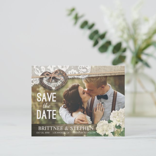 Carte Postale Couple Horseshoe Hydrangea Mariage Date de sauvega (Debout devant)