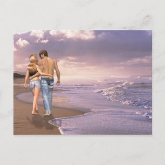 Carte Postale Couple in Love Marcher sur la plage dans le couche