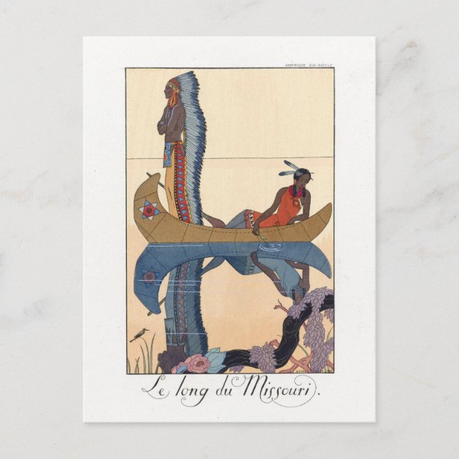 Carte Postale couple indigène en canot (Devant)