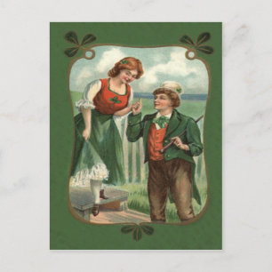 Carte Postale Couple Irlandais Gourdin de Combat Trèfle