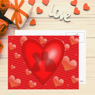 Carte Postale Couple Kisser dans le coeur avec plus de coeurs Ca