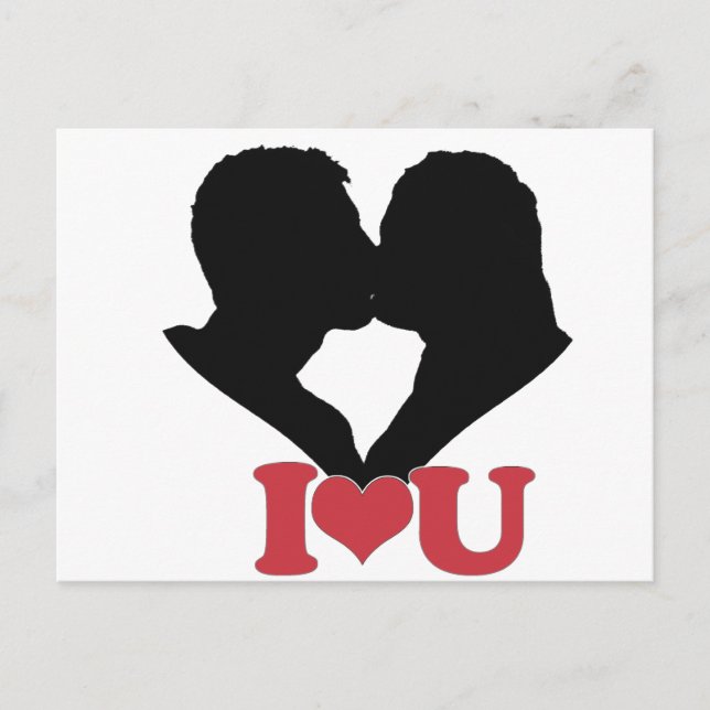 Carte Postale Couple Kisser Silhouette avec I ♥ U Texte (Devant)
