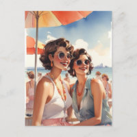 Couple lesbien à une fête de plage rétro sapphique