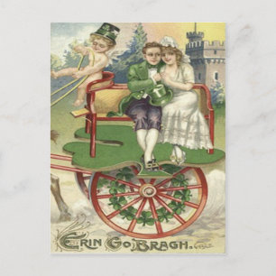Carte Postale Couple marié trèfle Cheval Carrosse Chérubin