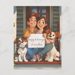Carte Postale Couple mignonne et chiots