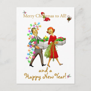 Carte Postale Couple Noël vintage Joyeux Noël