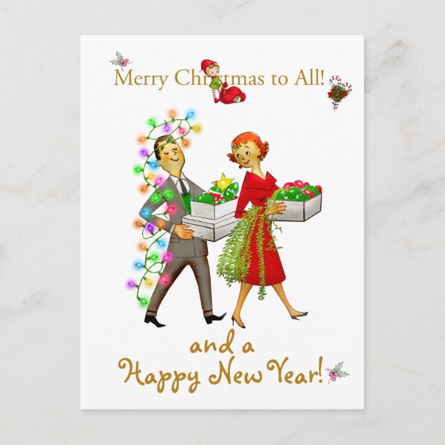 Carte Postale Couple Noël vintage Joyeux Noël (Devant)