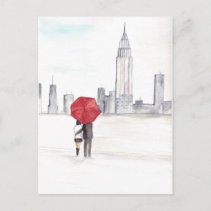 Carte Postale Couple parapluie rouge New York cool mariage tenda