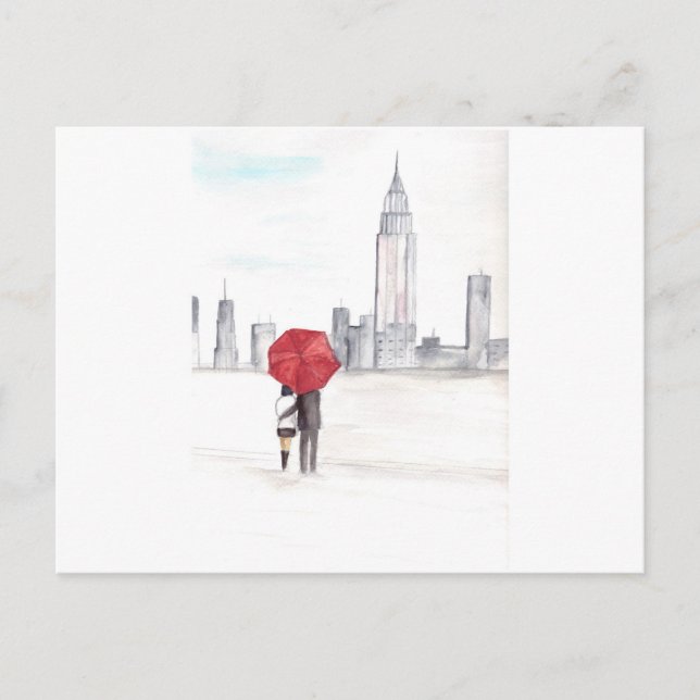 Carte Postale Couple parapluie rouge New York cool tendance beau (Devant)