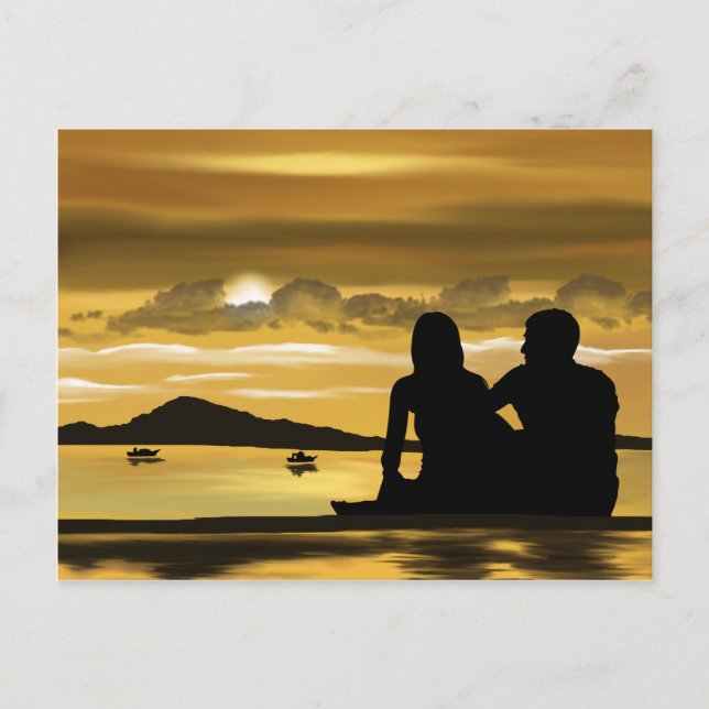 Carte Postale Couple plage romance magnifique paysage (Devant)