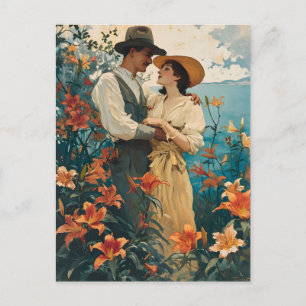 Carte Postale Couple romantique en Vintage champ de Lily