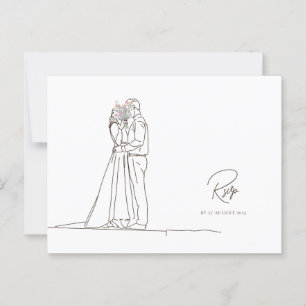 Carte Postale Couple romantique minimaliste Bouquet floral RSVP