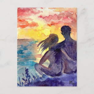 Carte Postale couple romantique sur la plage