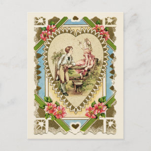 Carte Postale Couple sucré dans le cadre cardiaque Reproduction 