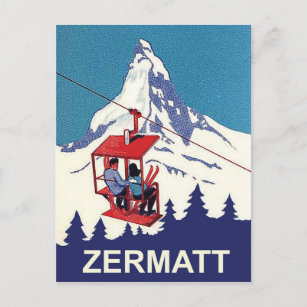 Carte Postale Couple sur un remonte-pente à Zermatt, voyage vint