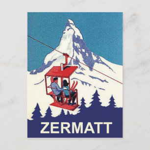 Carte Postale Couple sur un téléphérique à Zermatt, voyage vinta