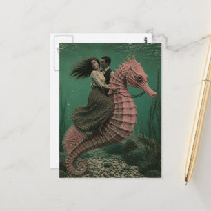 Carte Postale Couple sur une fantaisie de hippocampe