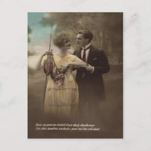Carte Postale Couple victorien Fleur de poisson Poisson d'avril