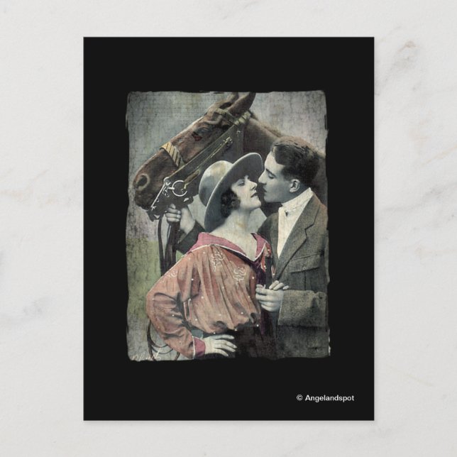 Carte Postale Couple vintage et cheval (Devant)