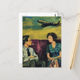 Carte Postale Couple vintage sur le Couch Plane dans le ciel