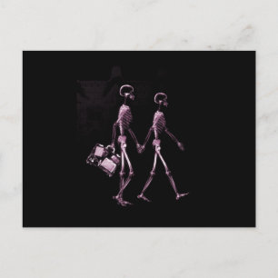 Carte Postale Couple Voyageurs X-Ray Vision Skeletons - Rose