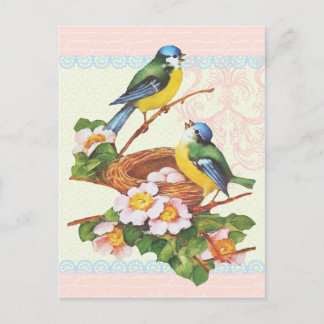 Carte Postale Couples mignons vintages et nid d'oiseau de