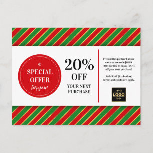 Carte Postale Coupon de Noël Rouge Vert Personnalisé Remise
