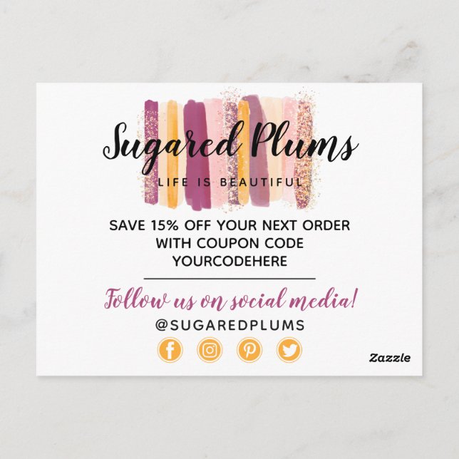 Carte Postale Coupon de peinture Merci Plum Purple & Gold Paint  (Dos)