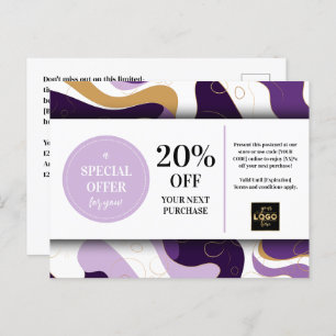 Carte postale Coupon Personnalisé Purple Or